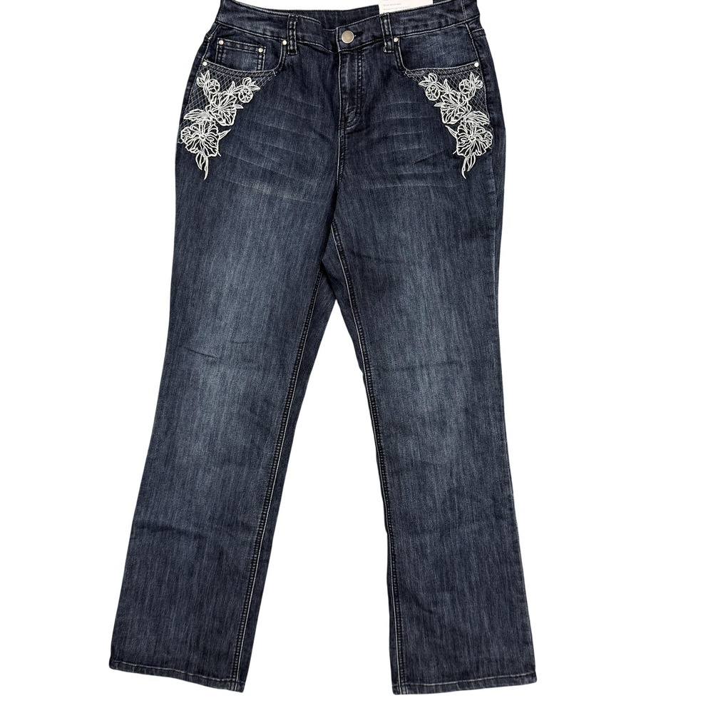 Christopher & Banks Classic Fit‎ Barely Bootcut Jeans Womens 6 Blue Embroidered